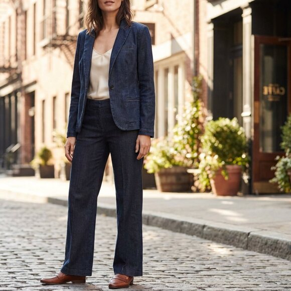 Banana Republic Dark Wash Denim One-Button Blazer - Size 10 - Picture 3 of 11